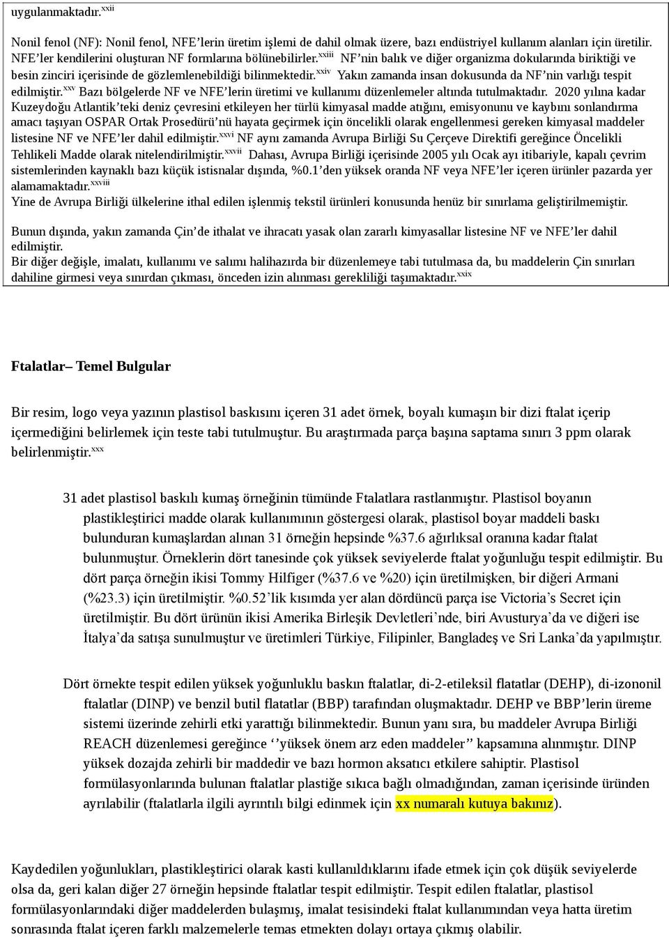 xxiv Yakın zamanda insan dokusunda da NF nin varlığı tespit edilmiştir.xxv Bazı bölgelerde NF ve NFE lerin üretimi ve kullanımı düzenlemeler altında tutulmaktadır.