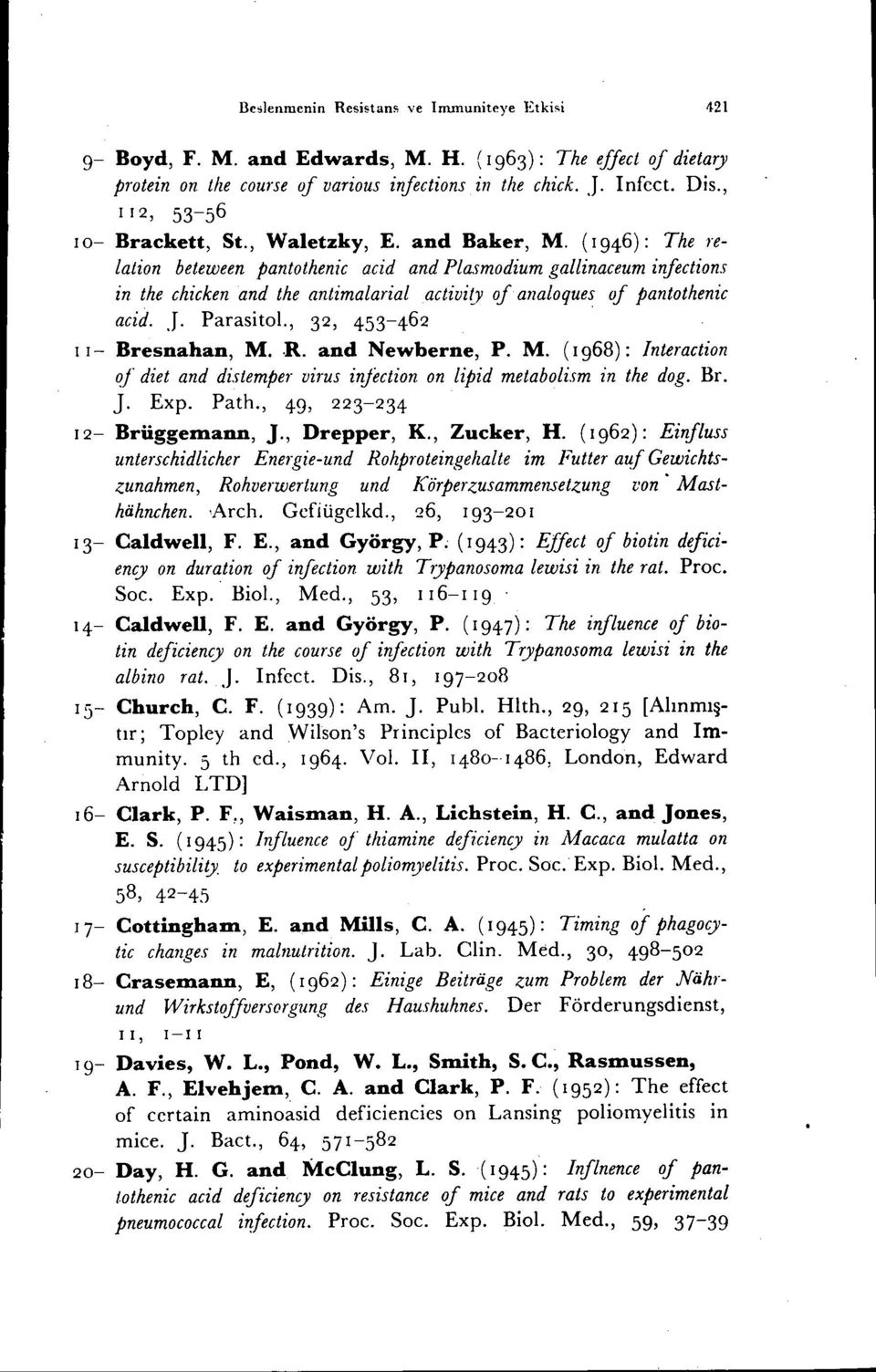 (1946): Tlze relation beteween pantothenic acid and Plasmodium gallinaceum infections in tlze chicken and tlze antimalarial activity oj analoques of pantotlzenic acid. J. ParasitoL., 32, 453-462.