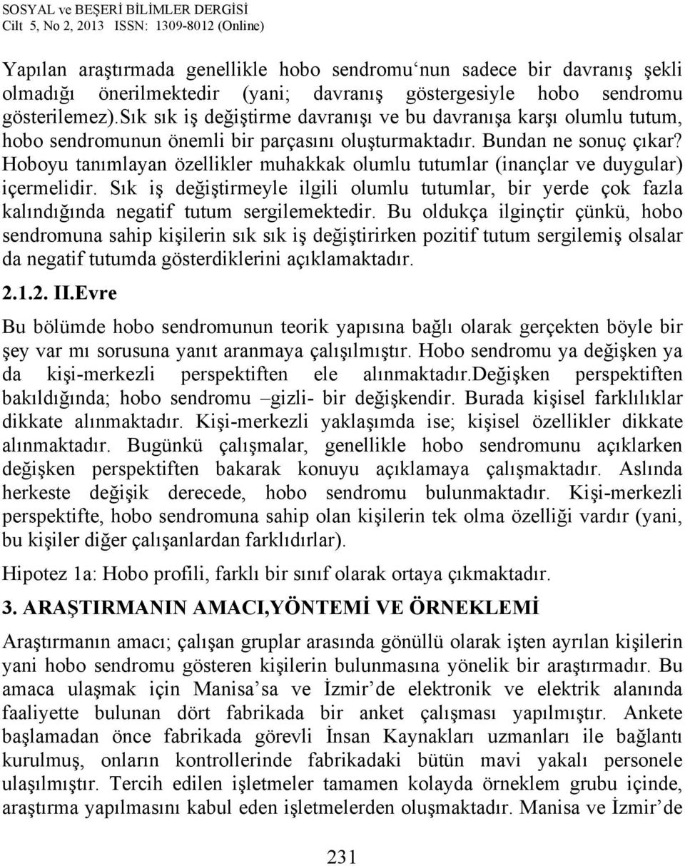 Hoboyu tanımlayan özellikler muhakkak olumlu tutumlar (inançlar ve duygular) içermelidir. Sık iş değiştirmeyle ilgili olumlu tutumlar, bir yerde çok fazla kalındığında negatif tutum sergilemektedir.