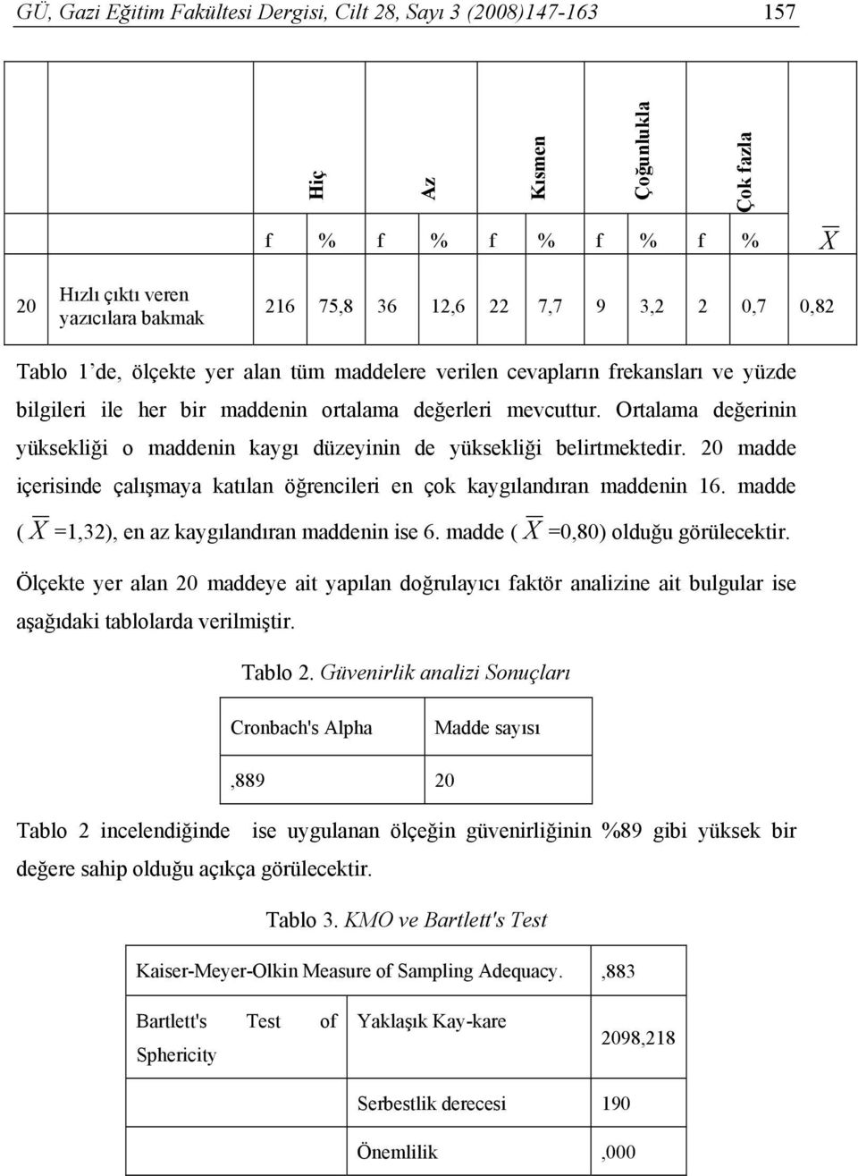 Ortalama değerinin yüksekliği o maddenin kaygı düzeyinin de yüksekliği belirtmektedir. 20 madde içerisinde çalışmaya katılan öğrencileri en çok kaygılandıran maddenin 16.