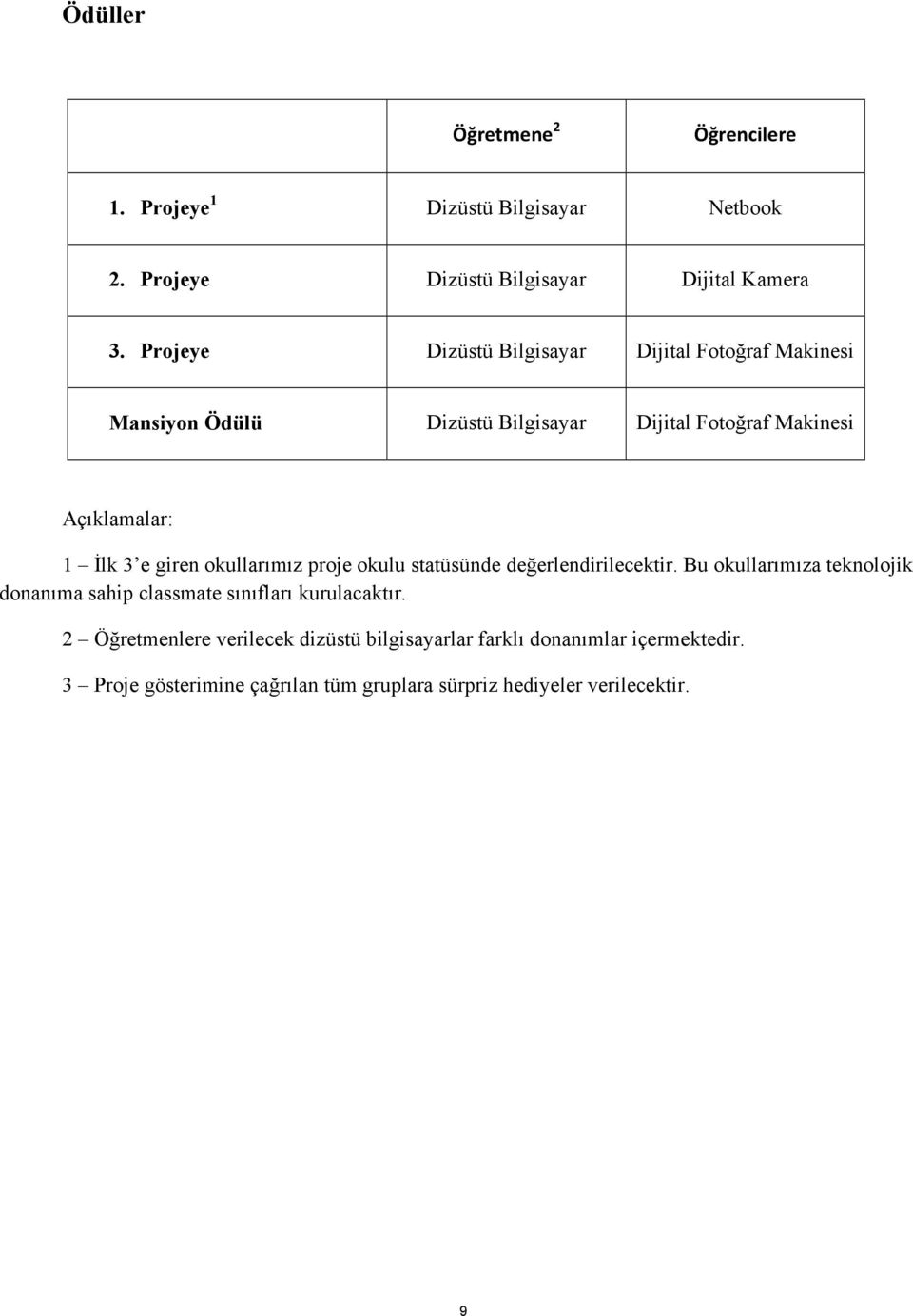 giren okullarımız proje okulu statüsünde değerlendirilecektir. Bu okullarımıza teknolojik donanıma sahip classmate sınıfları kurulacaktır.