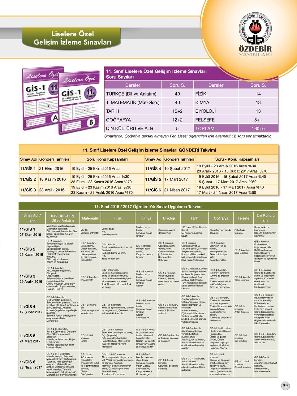 YOLOJİ 13 COĞRAFYA 12+2 FELSEFE 8+1 DİN KÜLTÜRÜ VE A. B. 5 TOPLAM 160+5 Sınavlarda, Coğrafya dersini almayan Fen Lisesi öğrencileri için alternatif 12 soru yer almaktadır. 11.