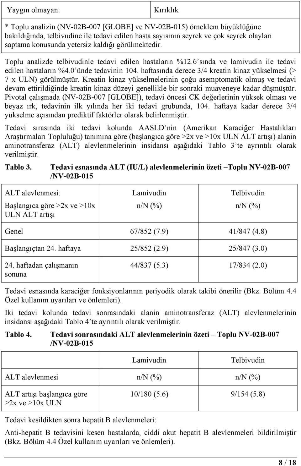 haftasında derece 3/4 kreatin kinaz yükselmesi (> 7 x ULN) görülmüştür.