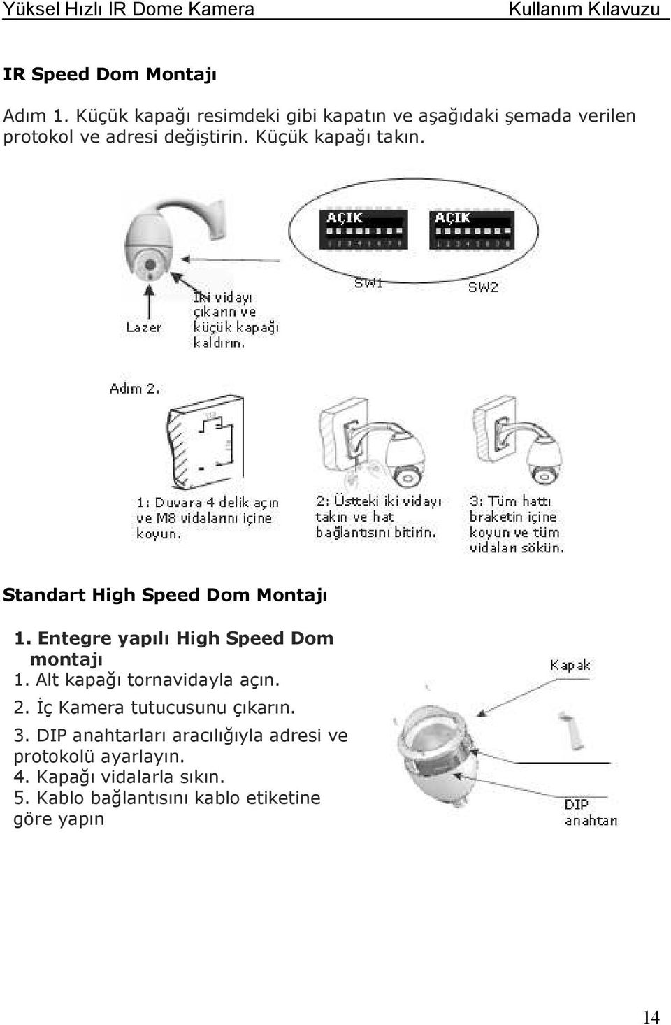 Küçük kapağı takın. Standart High Speed Dom Montajı 1. Entegre yapılı High Speed Dom montajı 1.