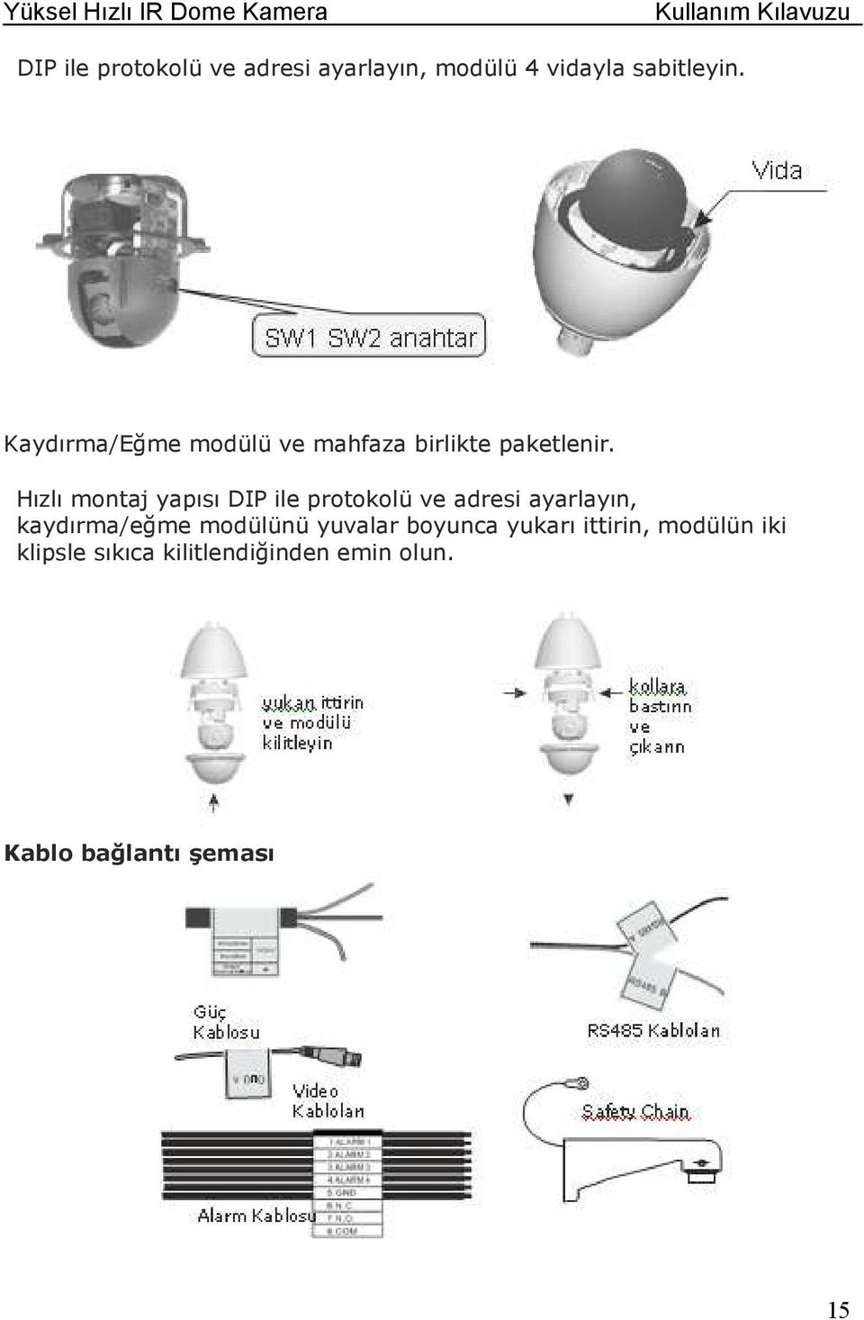 Hızlı montaj yapısı DIP ile protokolü ve adresi ayarlayın, kaydırma/eğme