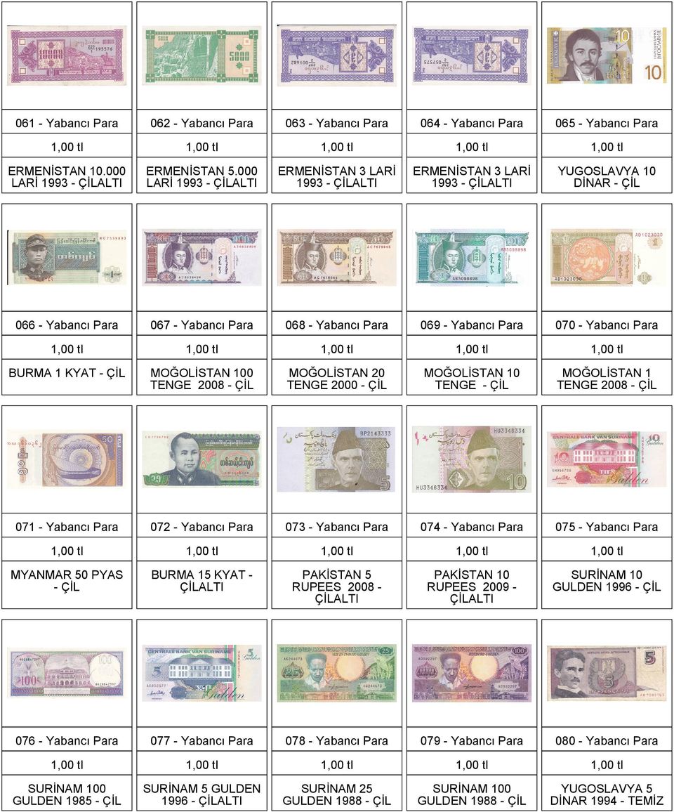 BURMA 1 KYAT - MOĞOLİSTAN 100 TENGE 2008 - MOĞOLİSTAN 20 TENGE 2000 - MOĞOLİSTAN 10 TENGE - MOĞOLİSTAN 1 TENGE 2008-071 - Yabancı Para 072 - Yabancı Para 073 - Yabancı Para 074 - Yabancı Para 075 -