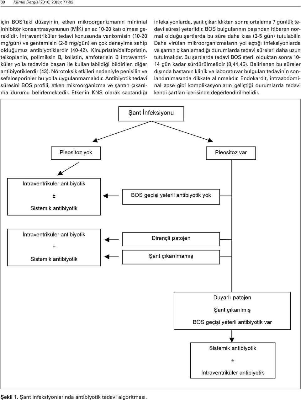 Kinupristin/dalfopristin, teikoplanin, polimiksin B, kolistin, amfoterisin B intraventriküler yolla tedavide başarı ile kullanılabildiği bildirilen diğer antibiyotiklerdir (43).