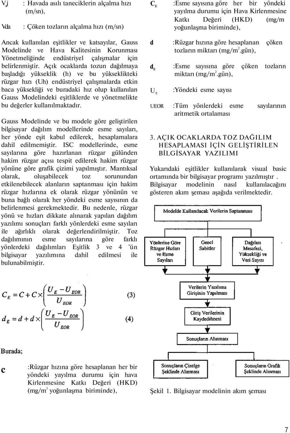 Açık ocaklarda tozun dağılmaya başladığı yükseklik (h) ve bu yükseklikteki rüzgar hızı (Uh) endüstriyel çalışmalarda etkin baca yüksekliği ve buradaki hız olup kullanılan Gauss Modelindeki