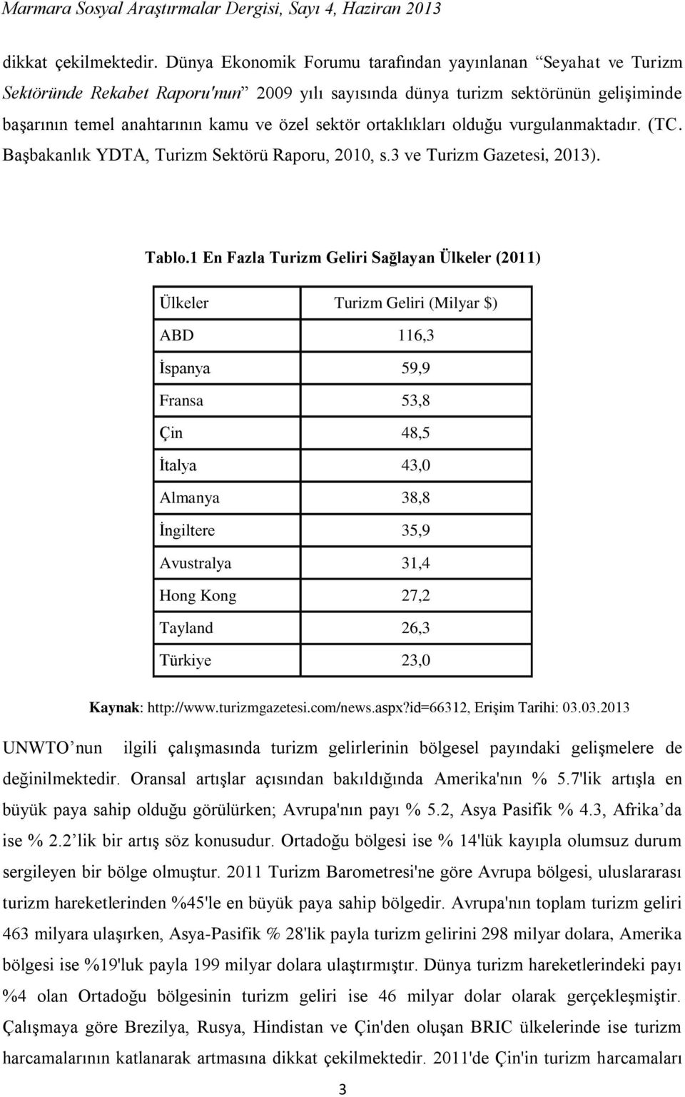 ortaklıkları olduğu vurgulanmaktadır. (TC. Başbakanlık YDTA, Turizm Sektörü Raporu, 2010, s.3 ve Turizm Gazetesi, 2013). Tablo.