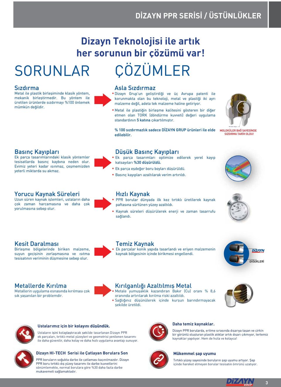 Ustalarımız için bir k Ustaların kola racak kilde tasarlanan Dizayn PPR ek parçaları, tırtıklı metal yüzeyleri ve geometrisi yenilenen tasarımı ile daha güvenilir, daha kolay ve daha hızlı uygulama