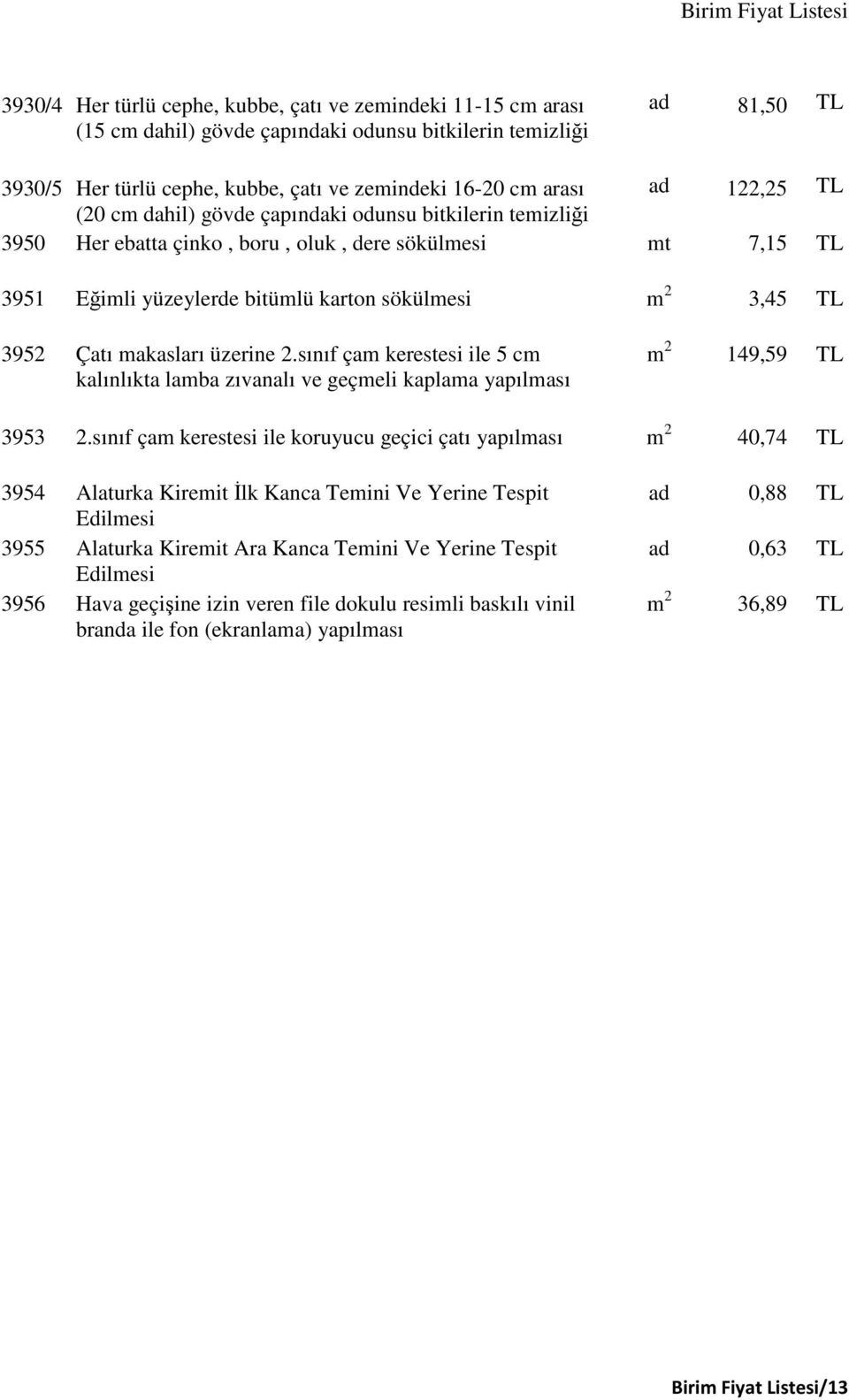 Çatı makasları üzerine 2.sınıf çam kerestesi ile 5 cm kalınlıkta lamba zıvanalı ve geçmeli kaplama m 2 149,59 TL 3953 2.