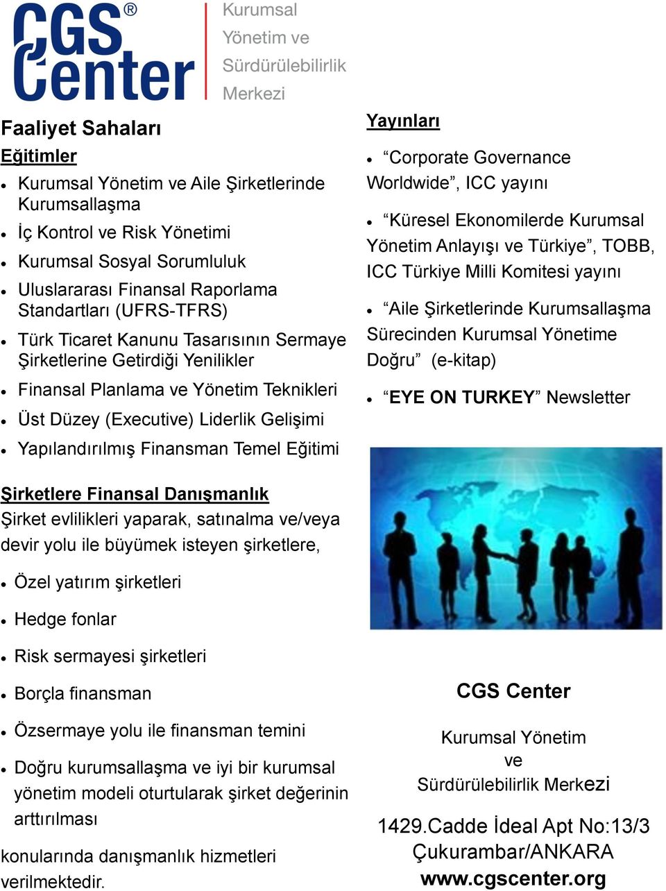 yayını Küresel Ekonomilerde Kurumsal Yönetim Anlayışı ve Türkiye, TOBB, ICC Türkiye Milli Komitesi yayını Aile Şirketlerinde Kurumsallaşma Sürecinden Kurumsal Yönetime Doğru (e-kitap) EYE ON TURKEY