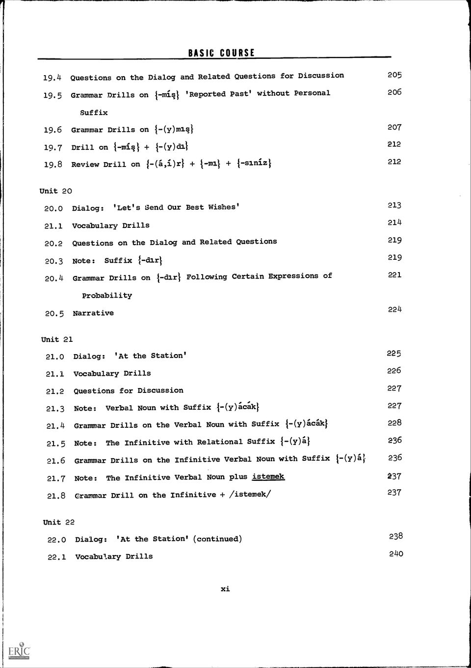 2 Questions on the Dialog and Related Questions 219 20.3 Note: Suffix 1-d1r1 219 20.4 Grammar Drills on t-dirl Following Certain Expressions of 221 Probability 20.5 Narrative 224 Unit 21 21.