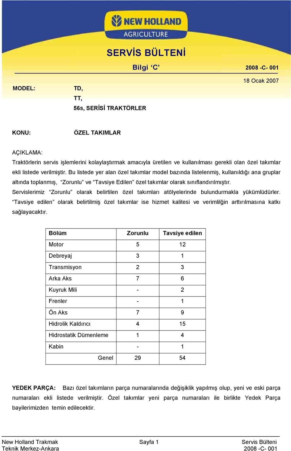 Servislerimiz olarak belirtilen özel takımları atölyelerinde bulundurmakla yükümlüdürler.