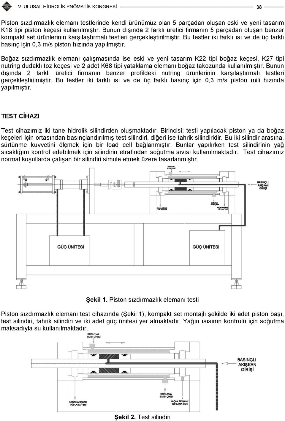 Bu testler iki farklı ısı ve de üç farklı basınç için,3 m/s piston hızında yapılmıştır.