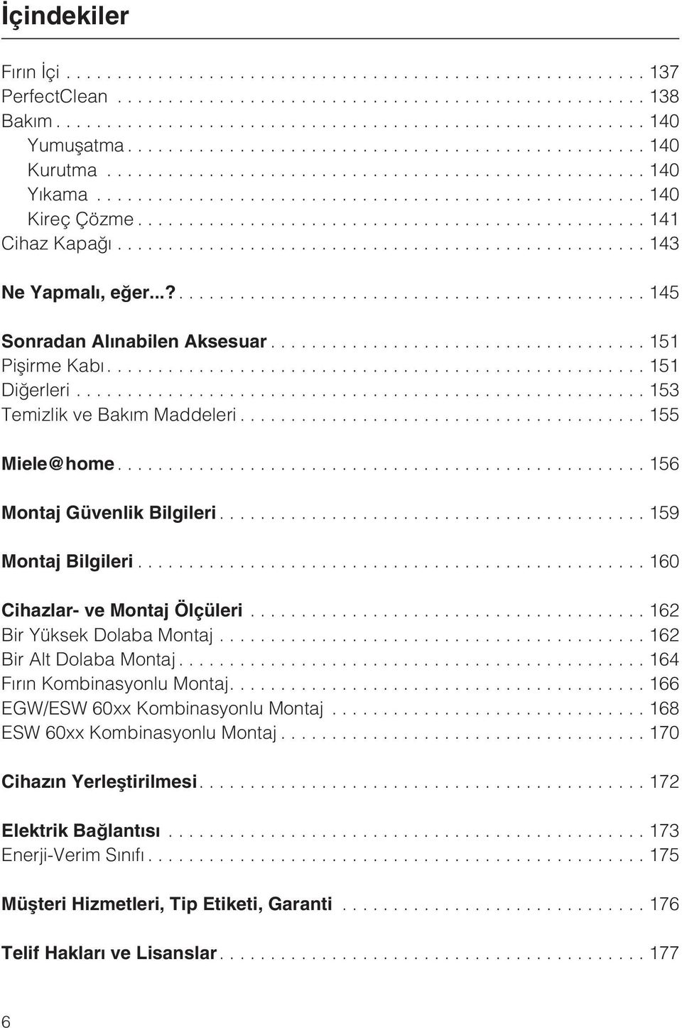 ..159 Montaj Bilgileri...160 Cihazlar- ve Montaj Ölçüleri...162 Bir Yüksek Dolaba Montaj...162 Bir Alt Dolaba Montaj...164 Fýrýn Kombinasyonlu Montaj.