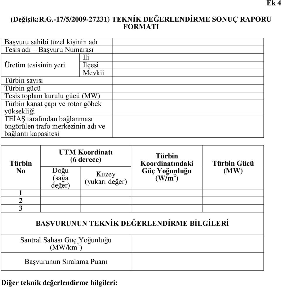 Türbin sayısı Türbin gücü Tesis toplam kurulu gücü (MW) Türbin kanat çapı ve rotor göbek yüksekliği TEĠAġ tarafından bağlanması öngörülen trafo merkezinin adı ve