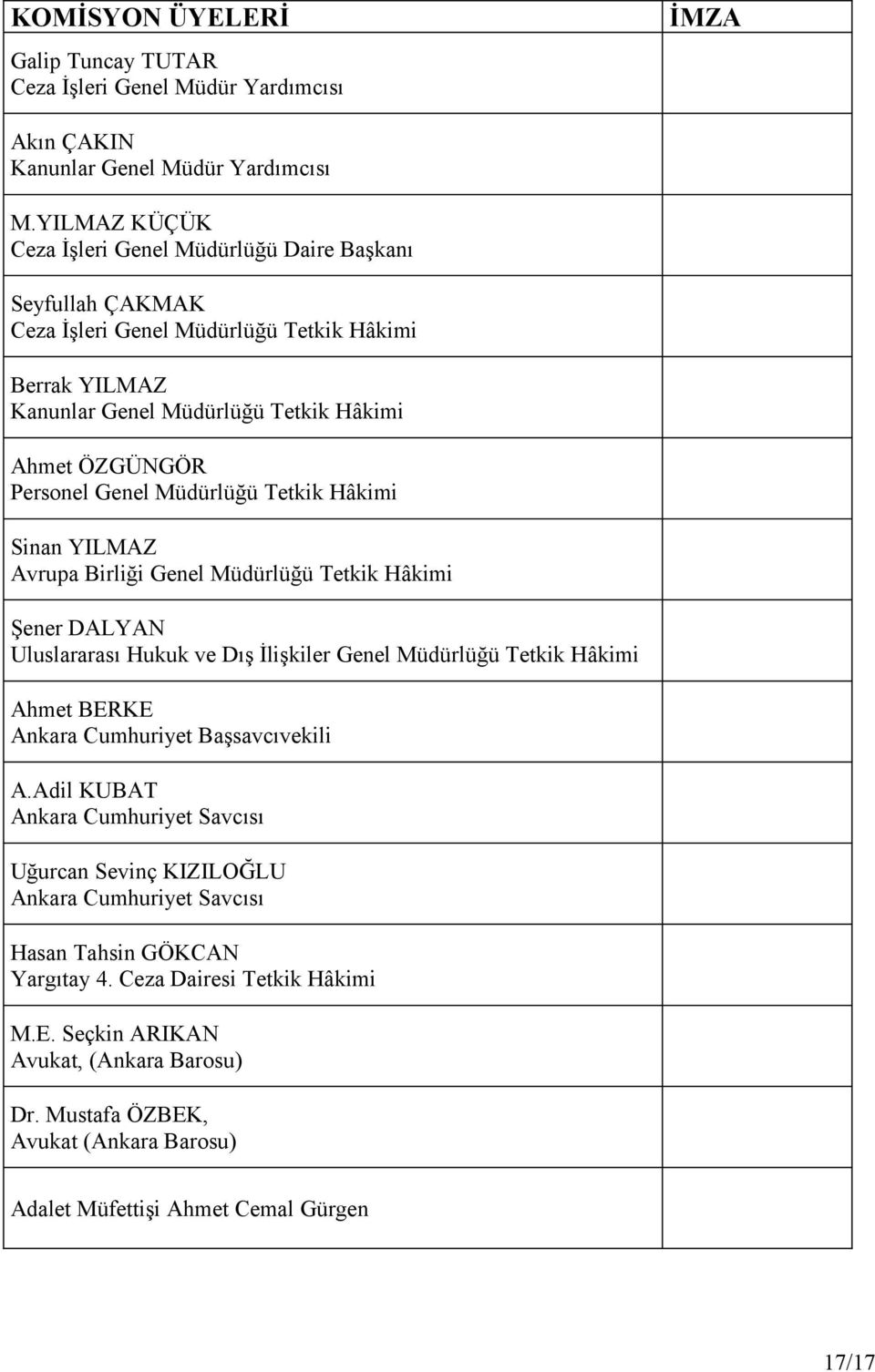 Müdürlüğü Tetkik Hâkimi Sinan YILMAZ Avrupa Birliği Genel Müdürlüğü Tetkik Hâkimi Şener DALYAN Uluslararası Hukuk ve Dış İlişkiler Genel Müdürlüğü Tetkik Hâkimi Ahmet BERKE Ankara Cumhuriyet