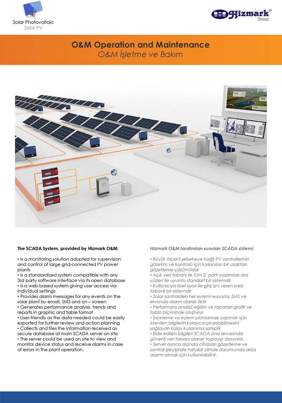 Provides alarm messages for any events on the solar plant by email, SMS and on screen Generates performance analysis, trends and reports in graphic and table format User-friendly as the data needed
