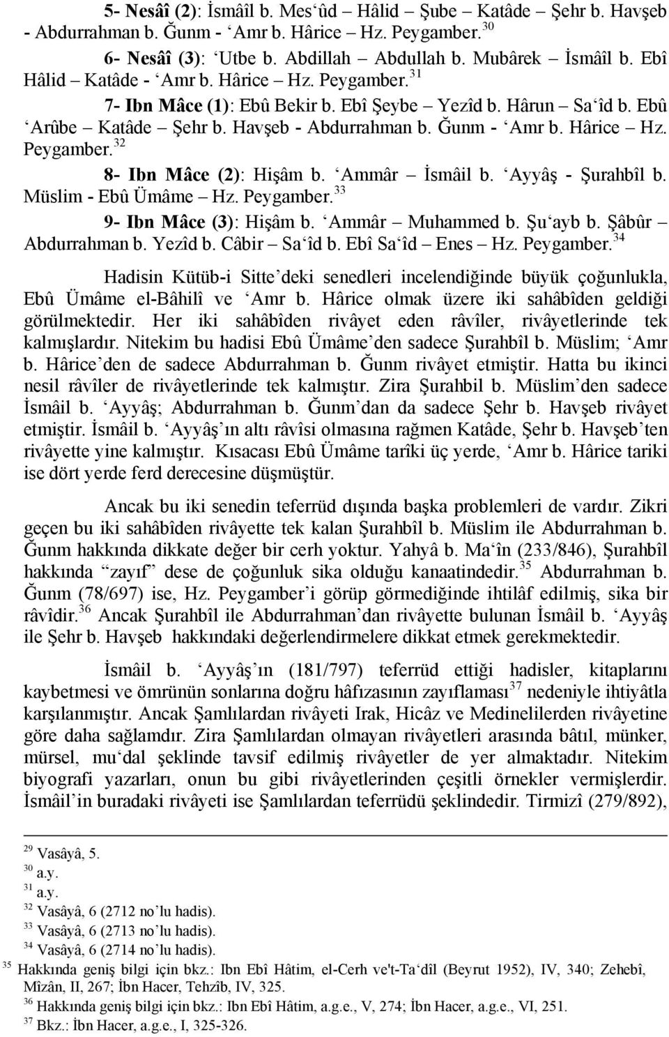 Ammâr İsmâil b. Ayyâş - Şurahbîl b. Müslim - Ebû Ümâme Hz. Peygamber. 33 9- Ibn Mâce (3): Hişâm b. Ammâr Muhammed b. Şu ayb b. Şâbûr Abdurrahman b. Yezîd b. Câbir Sa îd b. Ebî Sa îd Enes Hz.