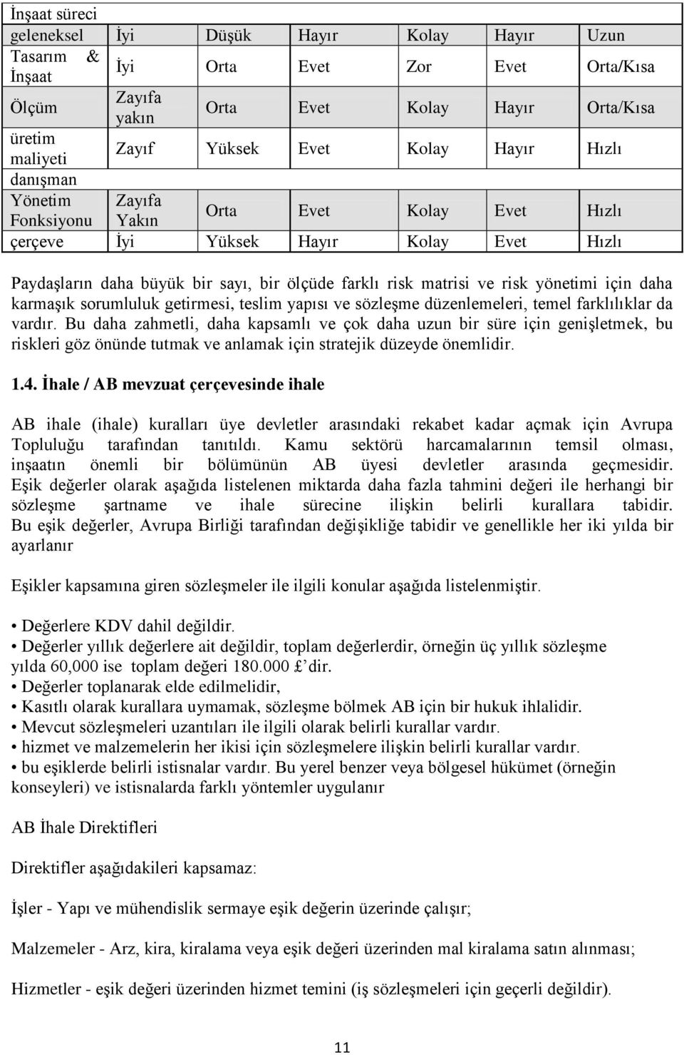 yönetimi için daha karmaşık sorumluluk getirmesi, teslim yapısı ve sözleşme düzenlemeleri, temel farklılıklar da vardır.