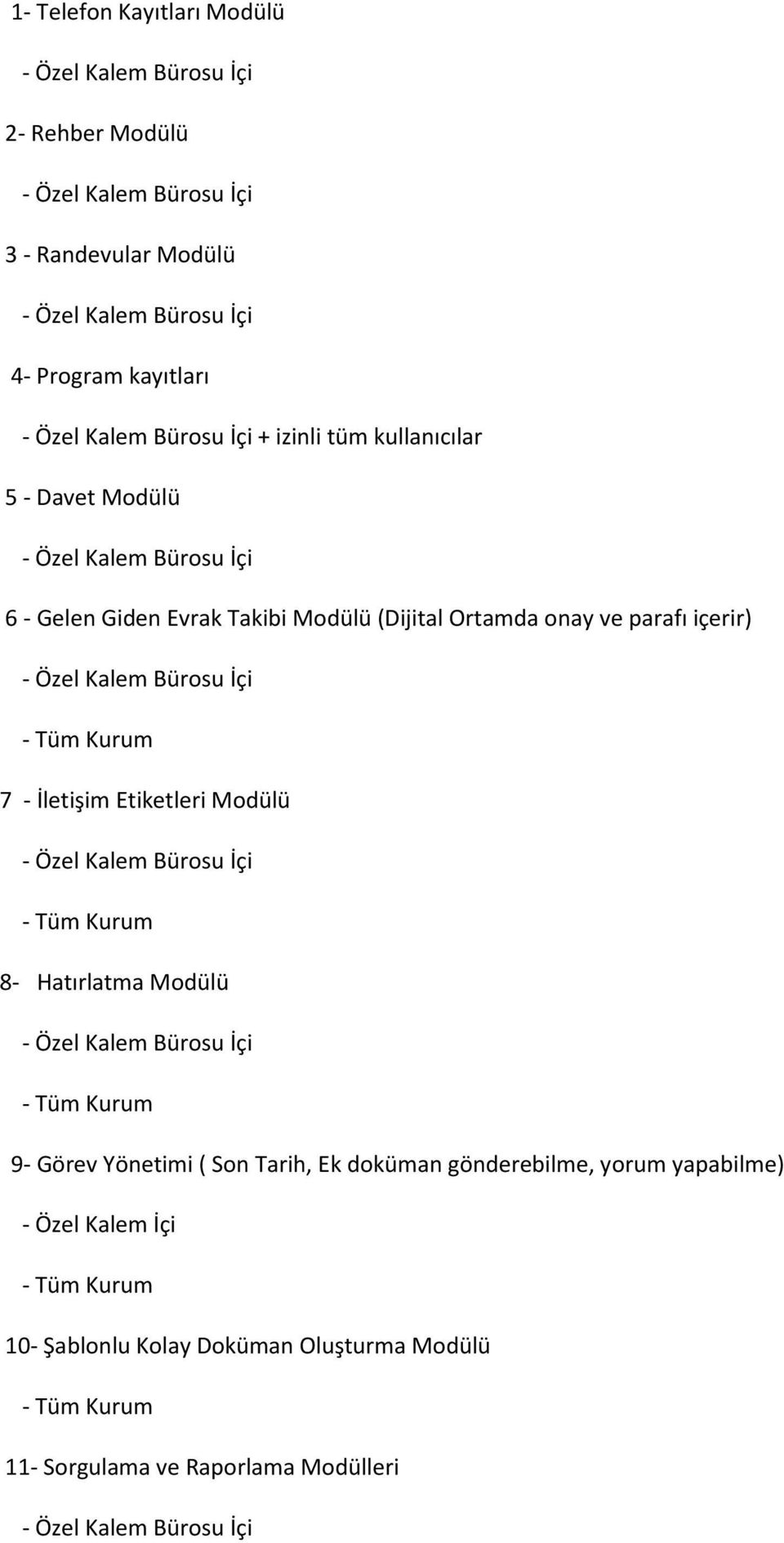 İçi - Tüm Kurum 7 - İletişim Etiketleri Modülü - Özel Kalem Bürosu İçi - Tüm Kurum 8- Hatırlatma Modülü - Özel Kalem Bürosu İçi - Tüm Kurum 9- Görev Yönetimi ( Son Tarih, Ek