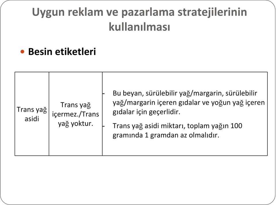 - Bu beyan, sürülebilir yağ/margarin, sürülebilir yağ/margarin içeren gıdalar