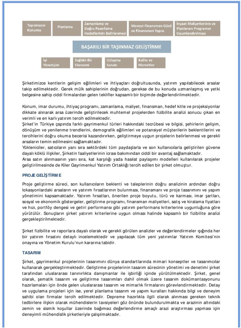 Konum, imar durumu, ihtiyaç programı, zamanlama, maliyet, finansman, hedef kitle ve projeksiyonlar dikkate alınarak arsa üzerinde geliştirilecek muhtemel projelerden fizibilite analizi sonucu çıkan