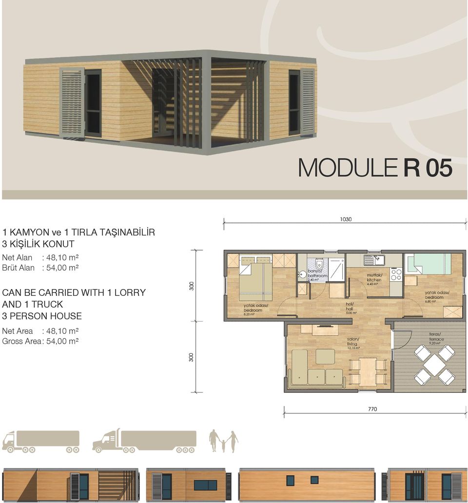 54,00 m² CAN BE CARRIED WITH 1 LORRY AND 1 TRUCK