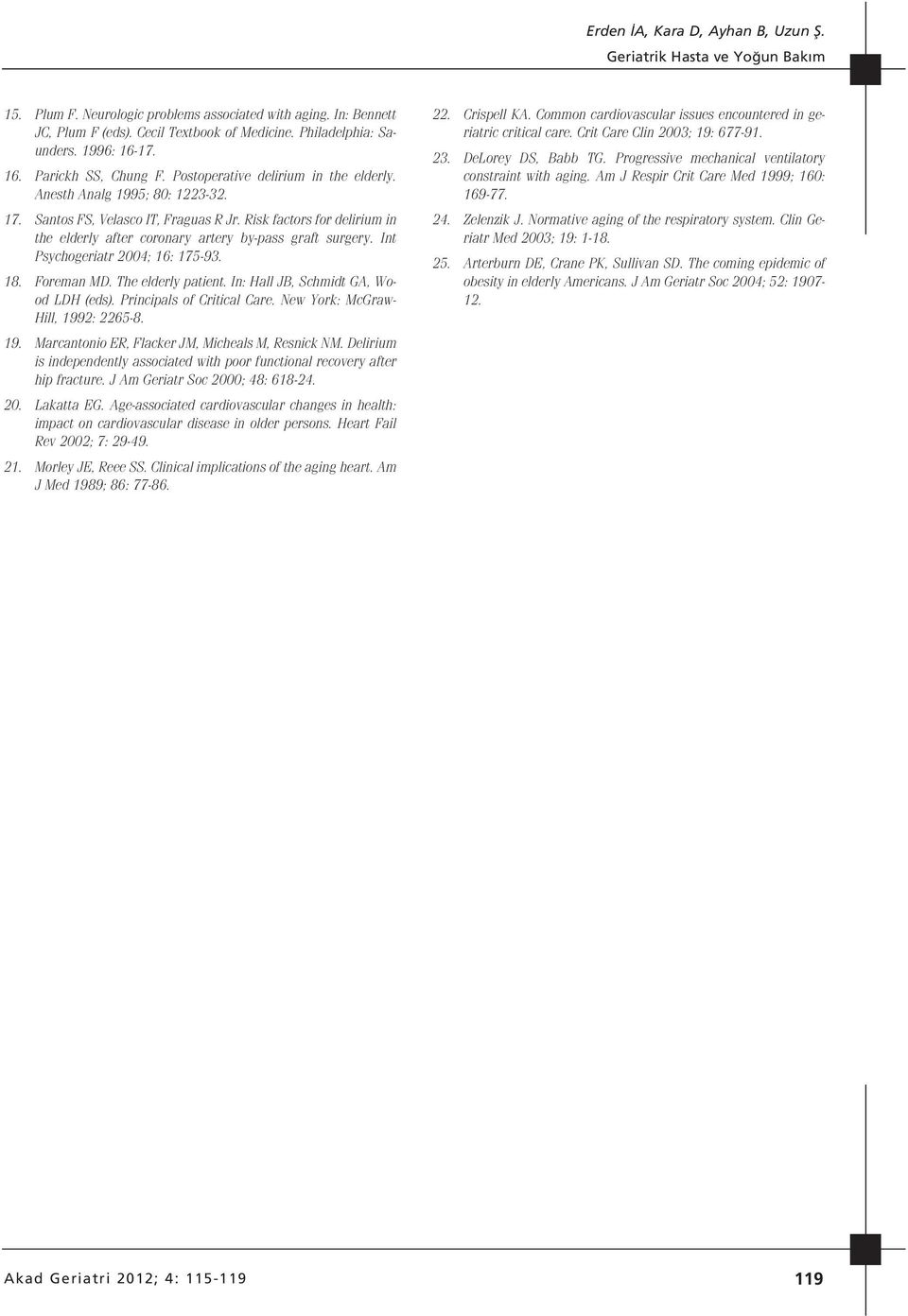 Int Psychogeriatr 2004; 16: 175-93. 18. Foreman MD. The elderly patient. In: Hall JB, Schmidt GA, Wood LDH (eds). Principals of Critical Care. New York: McGraw- Hill, 199