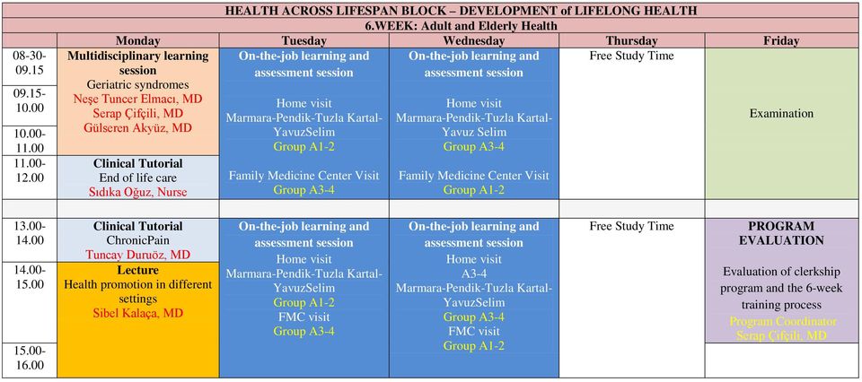 Tutorial End of life care Sıdıka Oğuz, Nurse On-the-job learning and assessment session Home visit Marmara-Pendik-Tuzla Kartal- YavuzSelim Group A1-2 Family Medicine Center Visit Group A3-4