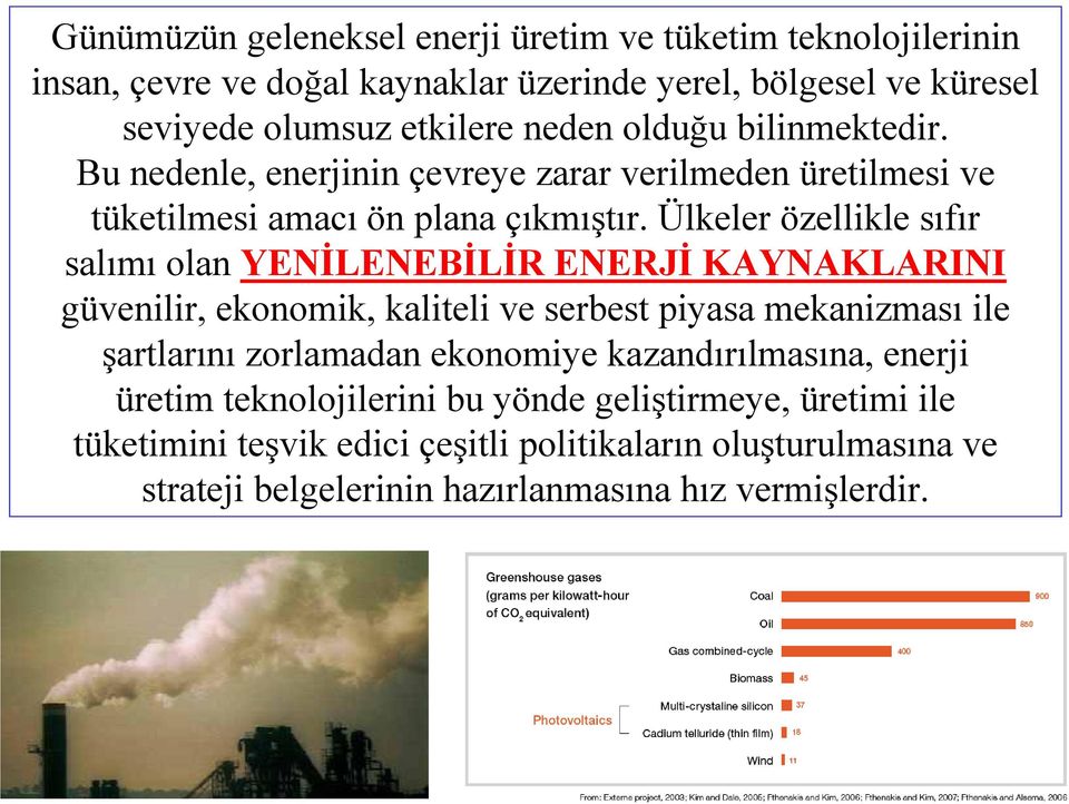 Ülkeler özellikle sıfır salımı olan YENİLENEBİLİR ENERJİ KAYNAKLARINI güvenilir, ekonomik, kaliteli ve serbest piyasa mekanizması ile şartlarını zorlamadan