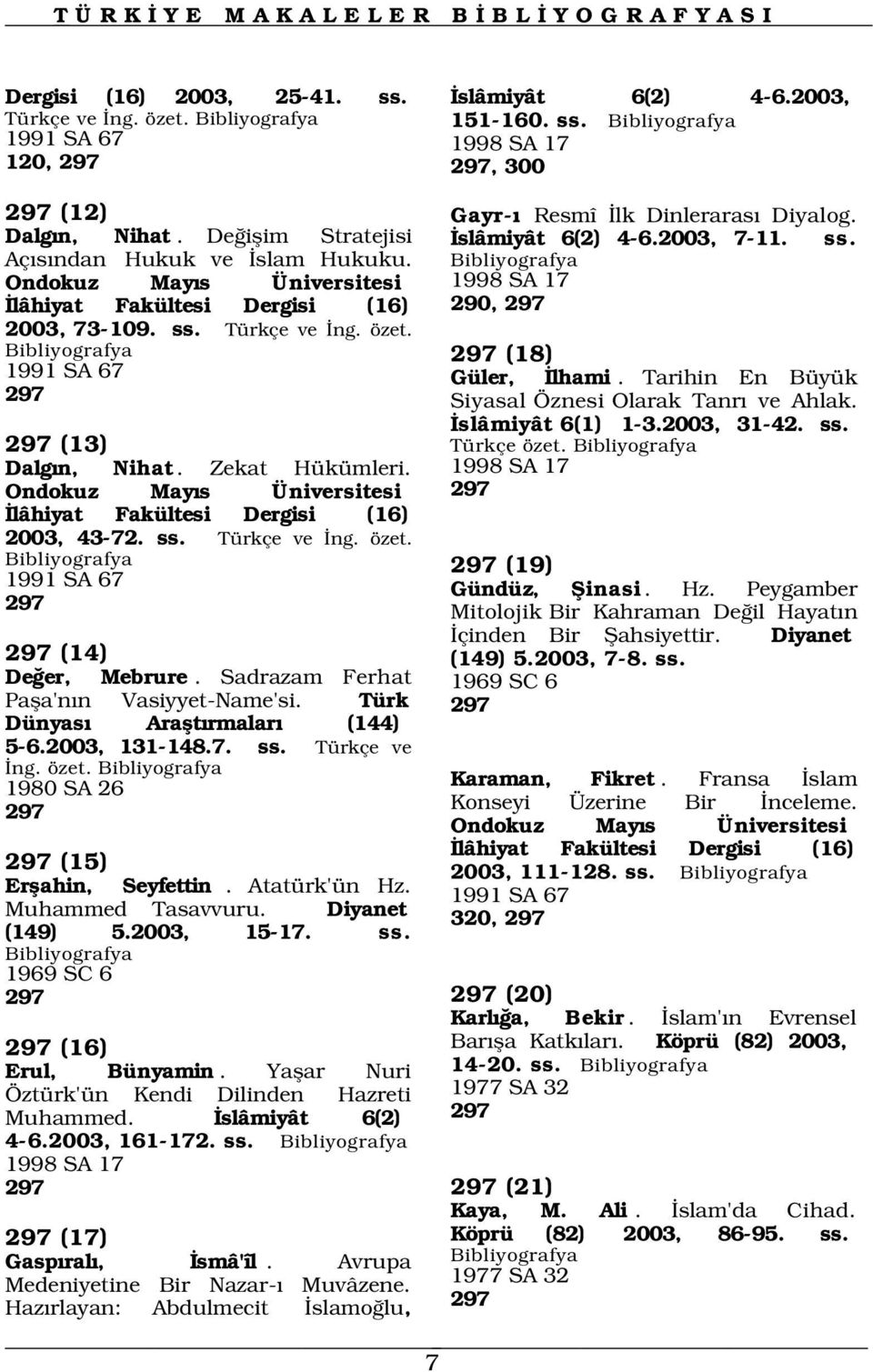 özet. 297 (18) 1991 SA 67 Güler, lhami. Tarihin En Büyük 297 Siyasal Öznesi Olarak Tanr ve Ahlak. slâmiyât 6(1) 1-3.2003, 31-42. ss. 297 (13) Dalg n, Nihat. Zekat Hükümleri. Türkçe özet.