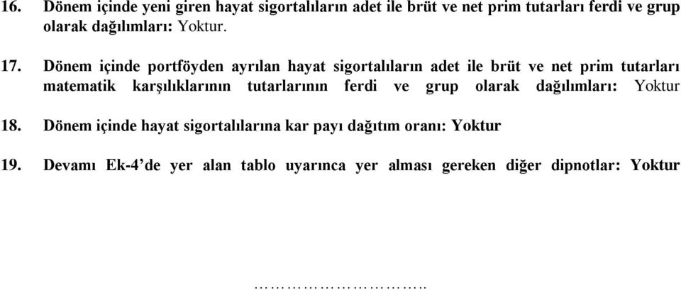 Dönem içinde portföyden ayrılan hayat sigortalıların adet ile brüt ve net prim tutarları matematik karşılıklarının