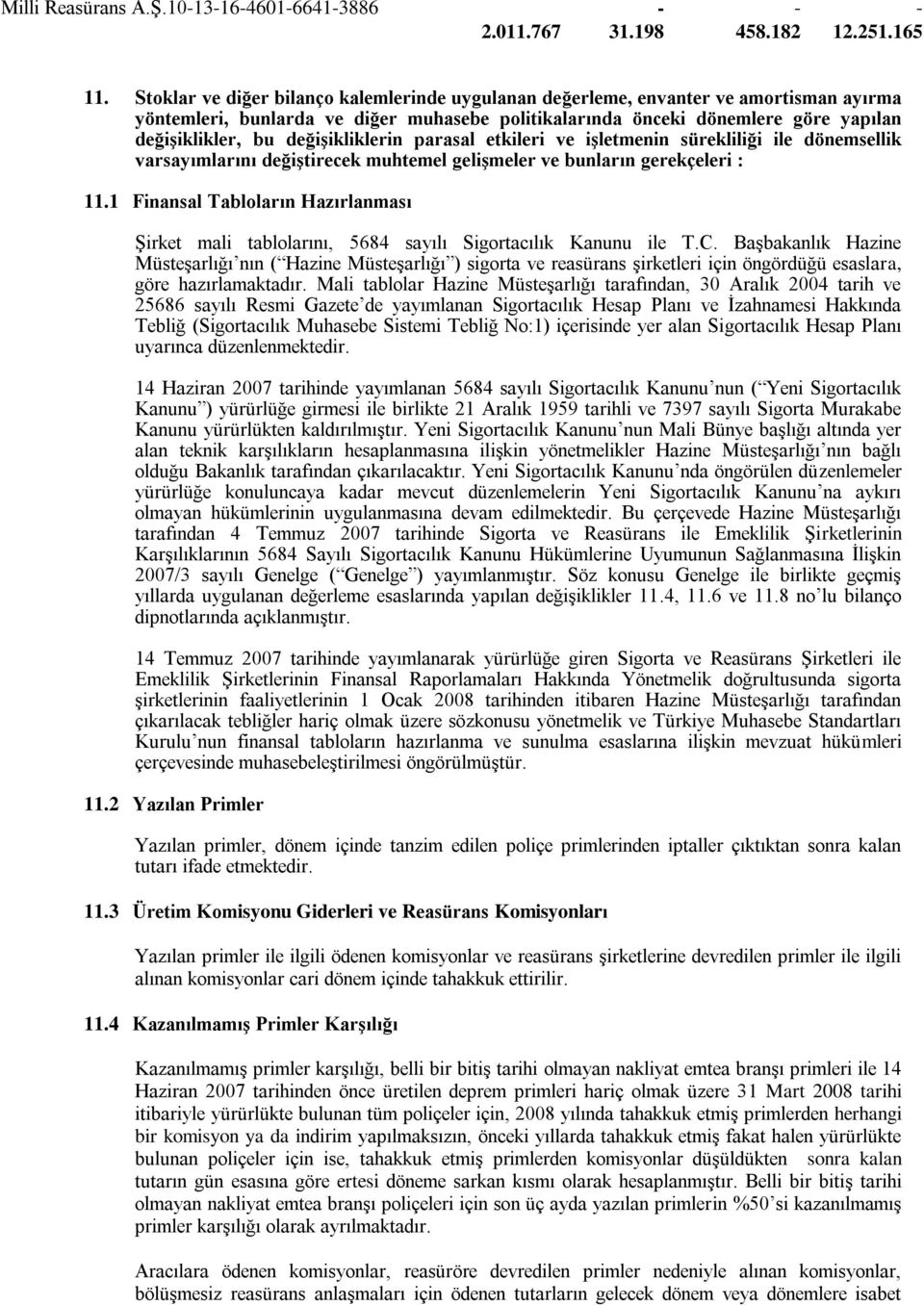 değişikliklerin parasal etkileri ve işletmenin sürekliliği ile dönemsellik varsayımlarını değiştirecek muhtemel gelişmeler ve bunların gerekçeleri : 11.