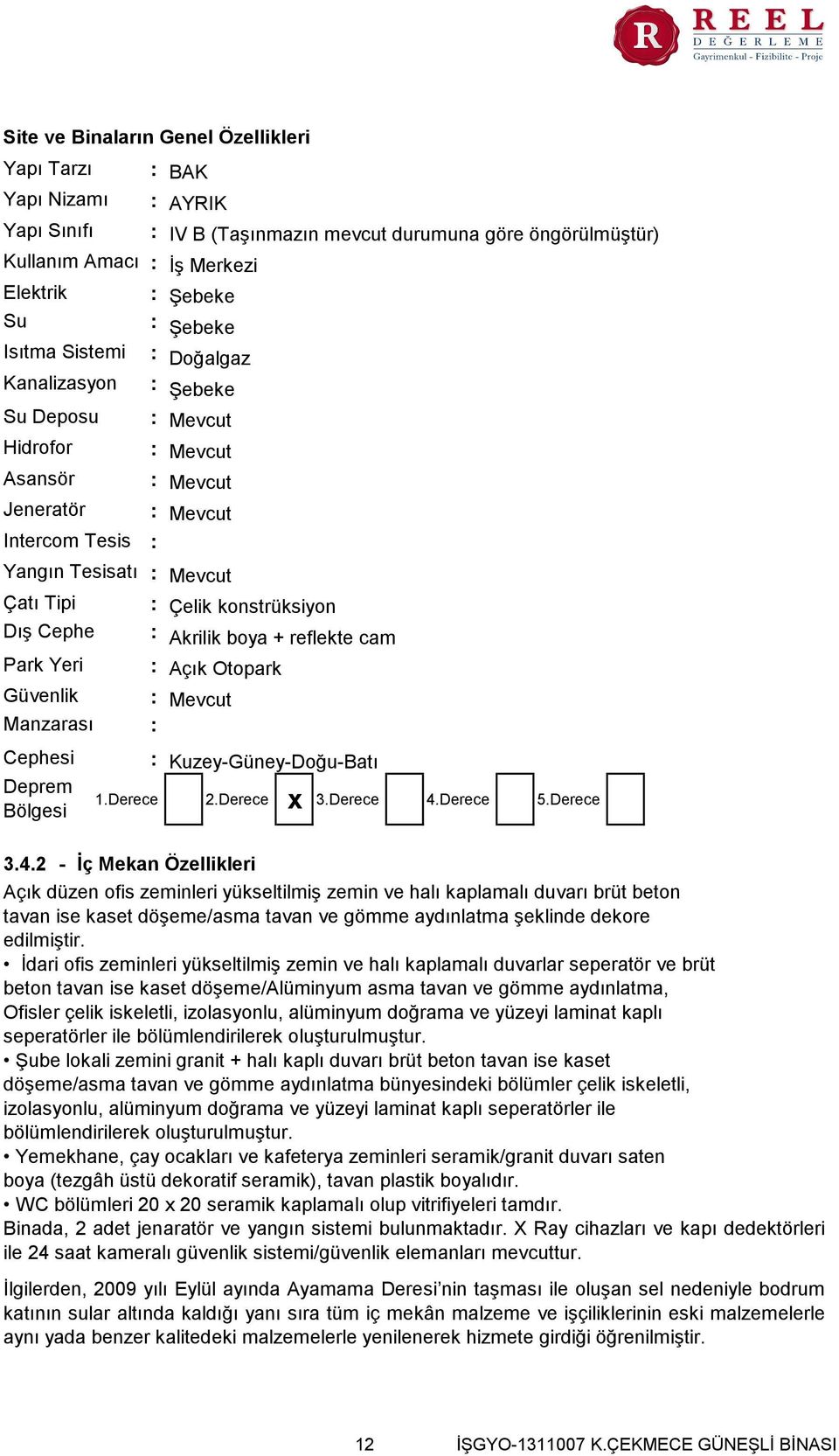 konstrüksiyon Akrilik boya + reflekte cam Açık Otopark Mevcut Cephesi Deprem Bölgesi Kuzey-Güney-Doğu-Batı x 1.Derece 2.Derece 3.Derece 4.