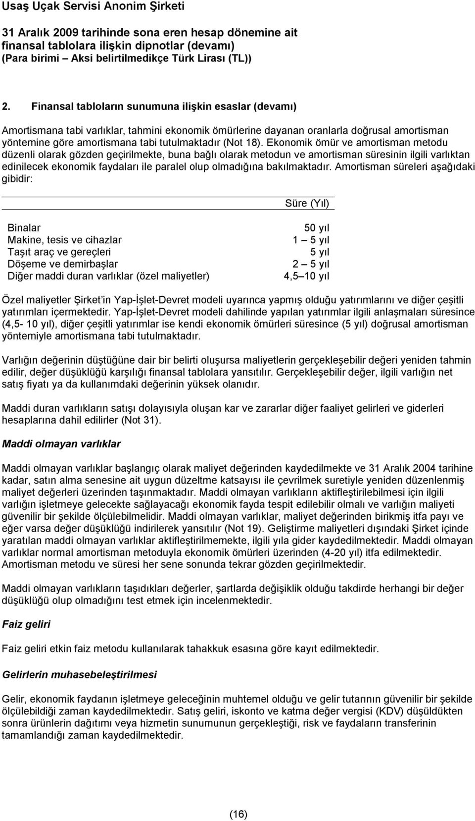 Ekonomik ömür ve amortisman metodu düzenli olarak gözden geçirilmekte, buna bağlı olarak metodun ve amortisman süresinin ilgili varlıktan edinilecek ekonomik faydaları ile paralel olup olmadığına