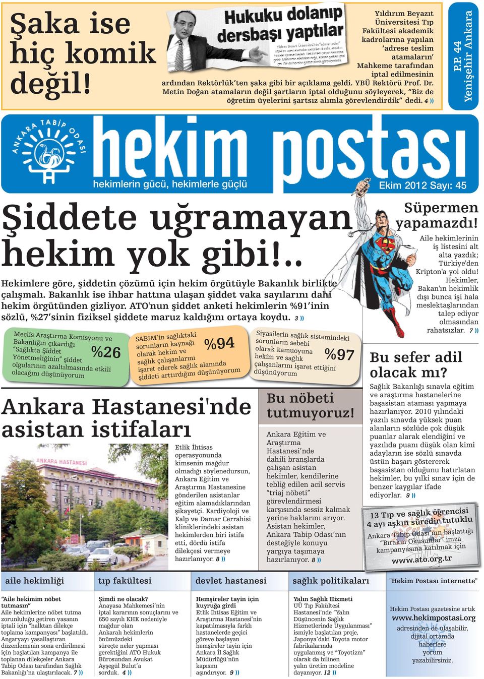 YBÜ Rektörü Prof. Dr. Metin Doğan atamaların değil şartların iptal olduğunu söyleyerek, Biz de öğretim üyelerini şartsız alımla görevlendirdik dedi. 4 )) P.P. 44 Yenişehir Ankara hekimlerin gücü, hekimlerle güçlü Şiddete uğramayan hekim yok gibi!