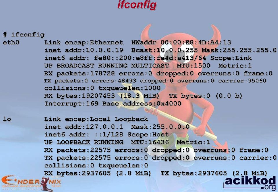 255.255.0 inet6 addr: fe80::200:e8ff:fe4d:a413/64 Scope:Link UP BROADCAST RUNNING MULTICAST MTU:1500 Metric:1 RX packets:178728 errors:0 dropped:0 overruns:0 frame:0 TX packets:0 errors:48493