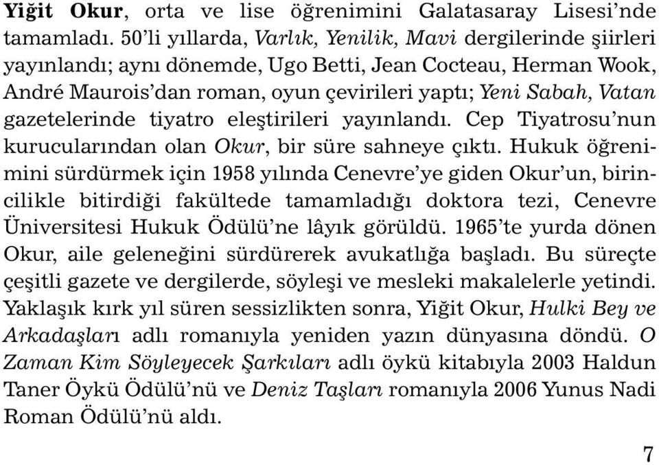 gazetelerinde tiyatro eleþtirileri yayýnlan dý. Cep Tiyatrosu nun kurucularýndan olan Okur, bir süre sah neye çýktý.