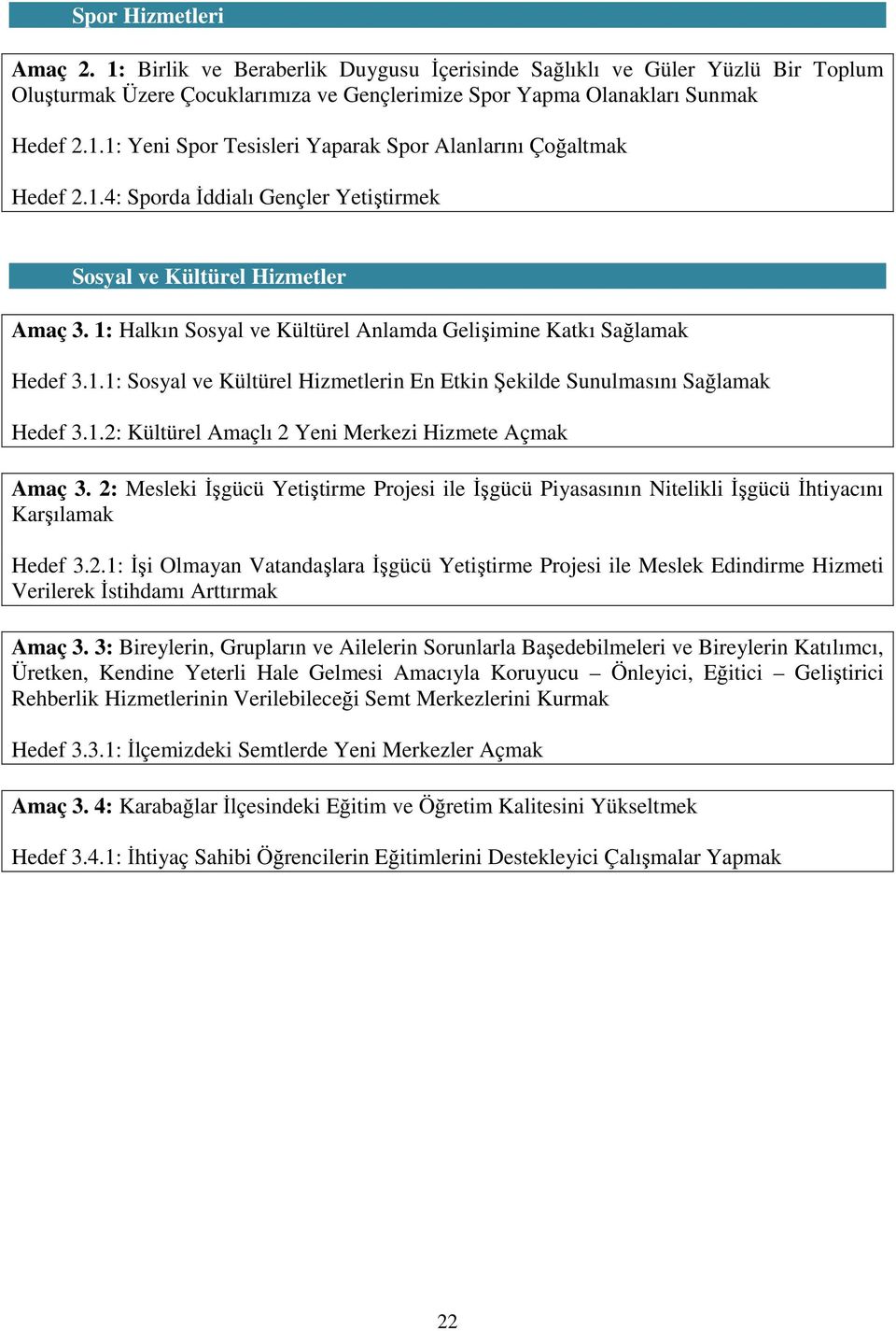 1.2: Kültürel Amaçlı 2 Yeni Merkezi Hizmete Açmak Amaç 3. 2: Mesleki İşgücü Yetiştirme Projesi ile İşgücü Piyasasının Nitelikli İşgücü İhtiyacını Karşılamak Hedef 3.2.1: İşi Olmayan Vatandaşlara İşgücü Yetiştirme Projesi ile Meslek Edindirme Hizmeti Verilerek İstihdamı Arttırmak Amaç 3.