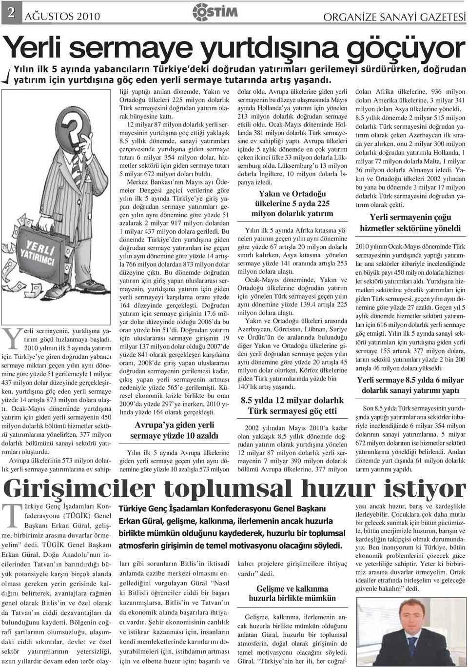 2010 y l n n ilk 5 ay nda yat r m için Türkiye ye giren do rudan yabanc sermaye miktar geçen y l n ayn dönemine göre yüzde 51 gerilemeyle 1 milyar 437 milyon dolar düzeyinde gerçekle irken, yurtd na