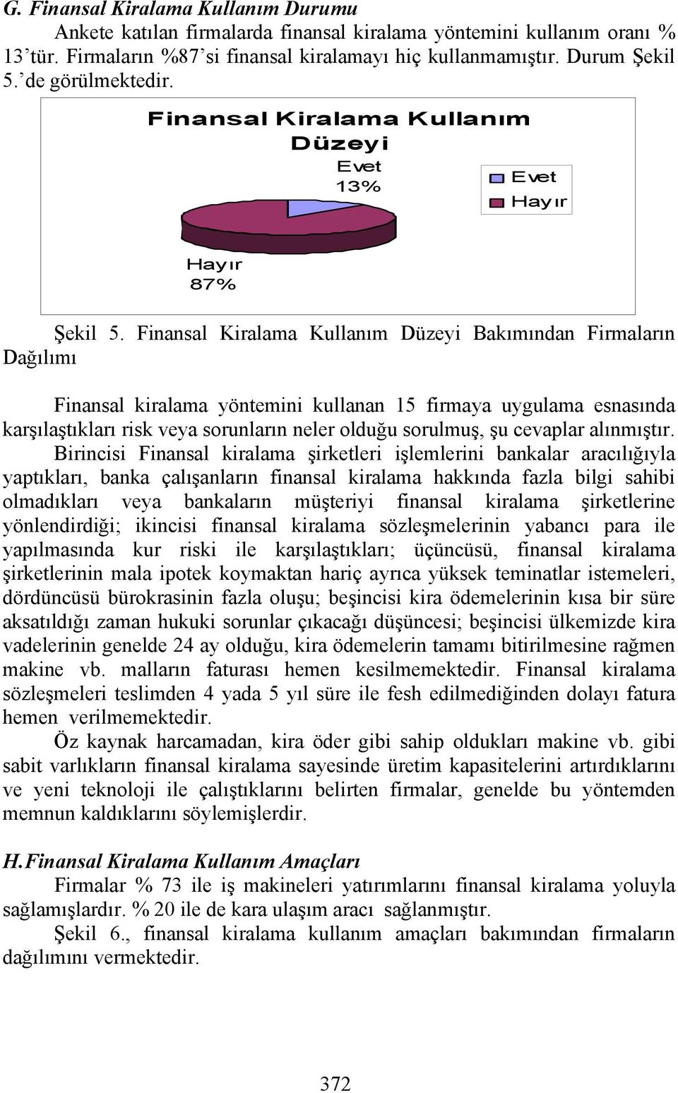 Finansal Kiralama Kullanım Düzeyi Bakımından Firmaların Dağılımı Finansal kiralama yöntemini kullanan 15 firmaya uygulama esnasında karşılaştıkları risk veya sorunların neler olduğu sorulmuş, şu