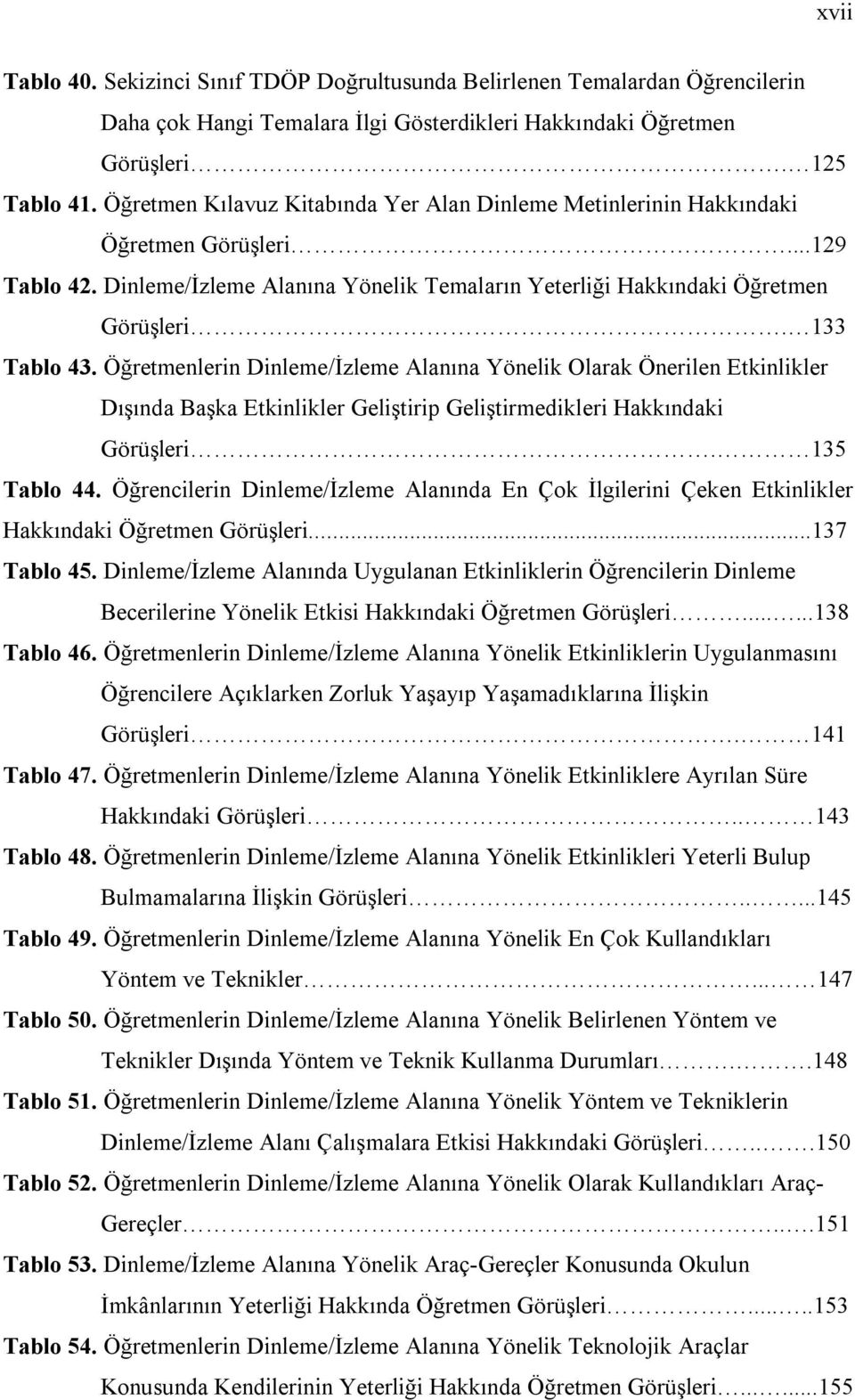 Öğretmenlerin Dinleme/İzleme Alanına Yönelik Olarak Önerilen Etkinlikler Dışında Başka Etkinlikler Geliştirip Geliştirmedikleri Hakkındaki Görüşleri. 135 Tablo 44.