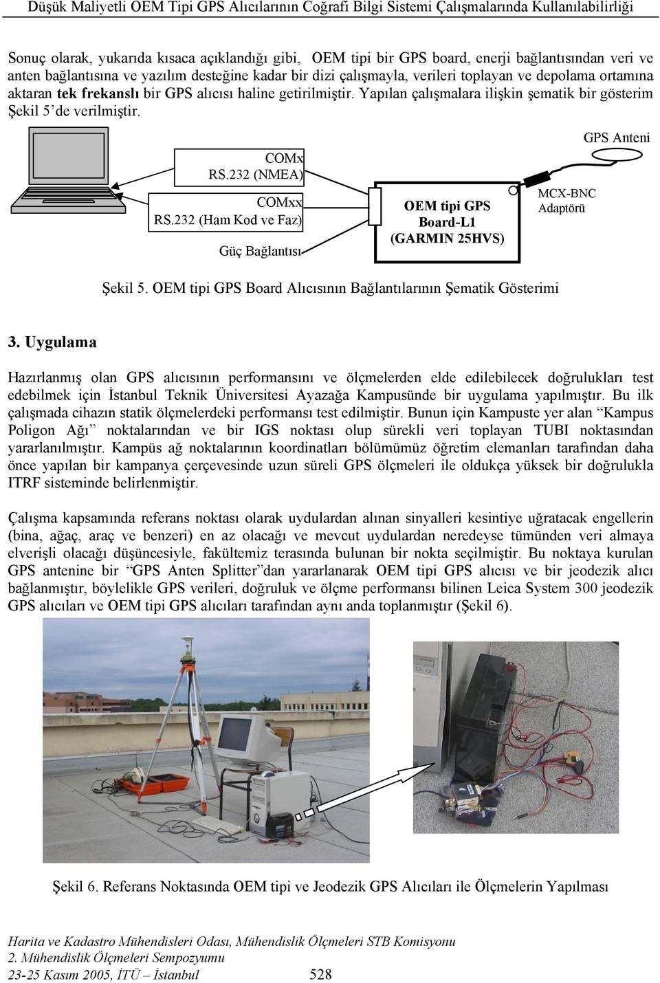 232 (Ham Kod ve Faz) Güç Bağlantısı OEM tipi GPS Board-L1 (GARMIN 25HVS) MCX-BNC Adaptörü GPS Anteni Şekil 5. OEM tipi GPS Board Alıcısının Bağlantılarının Şematik Gösterimi 3.