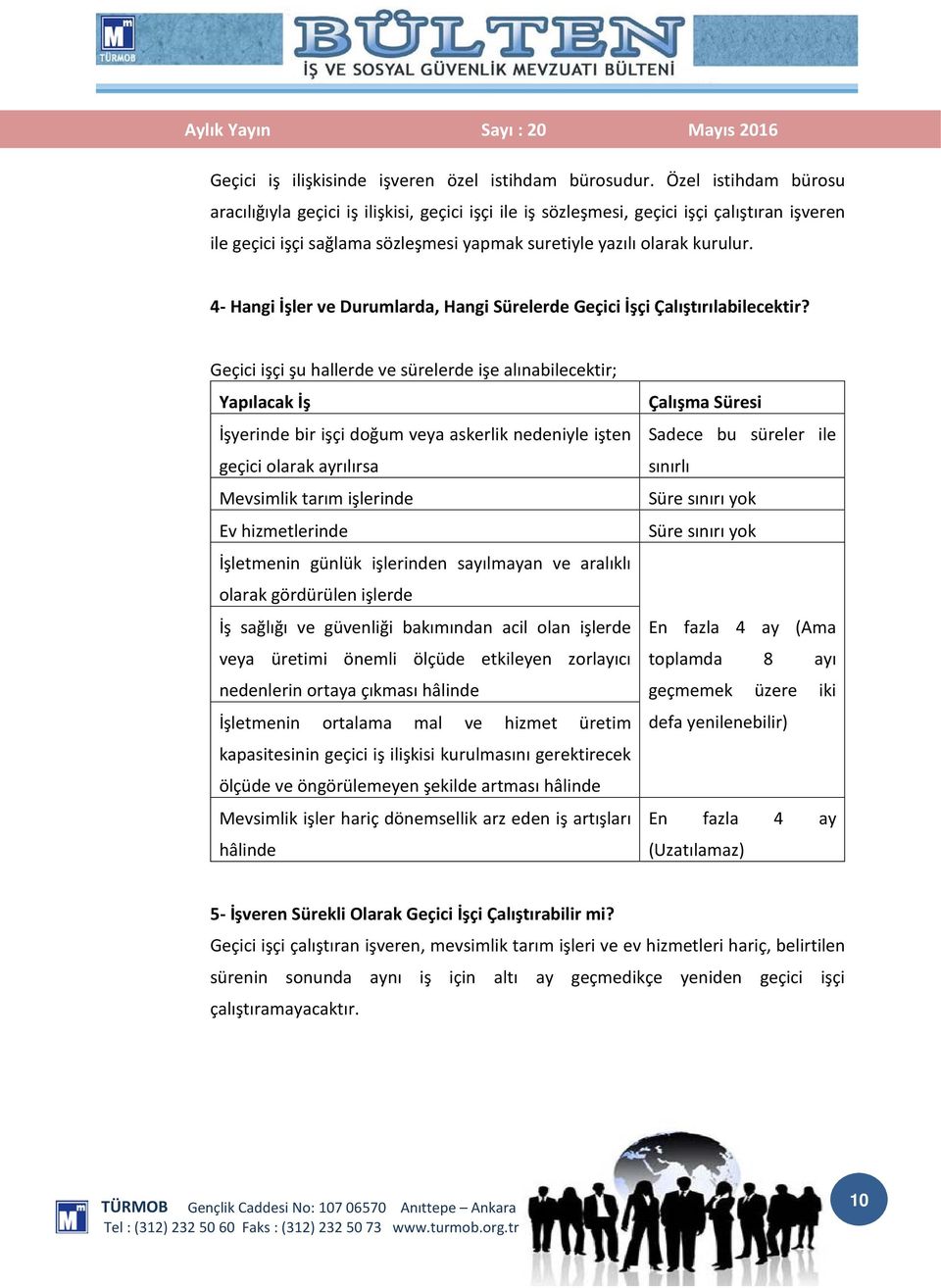 4- Hangi İşler ve Durumlarda, Hangi Sürelerde Geçici İşçi Çalıştırılabilecektir?