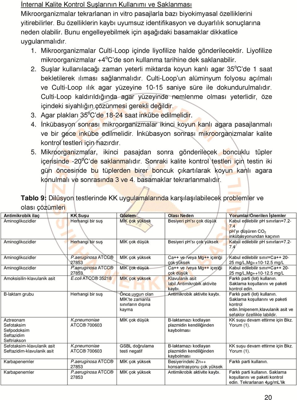 Mikroorganizmalar Culti-Loop içinde liyofilize halde gönderilecektir. Liyofilize mikroorganizmalar +4 o C de son kullanma tarihine dek saklanabilir. 2.