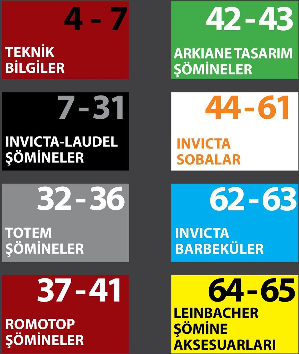 ŞÖMİNELER 42-43 ARKIANE TASARIM ŞÖMİNELER 44-61 INVICTA