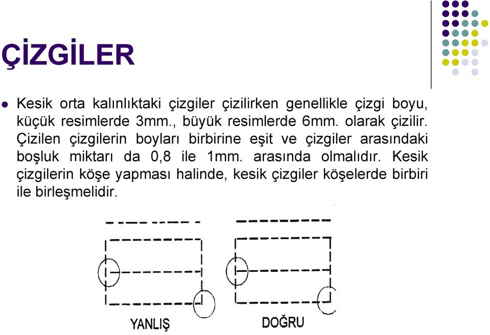 Çizilen çizgilerin boyları birbirine eşit ve çizgiler arasındaki boşluk miktarı da