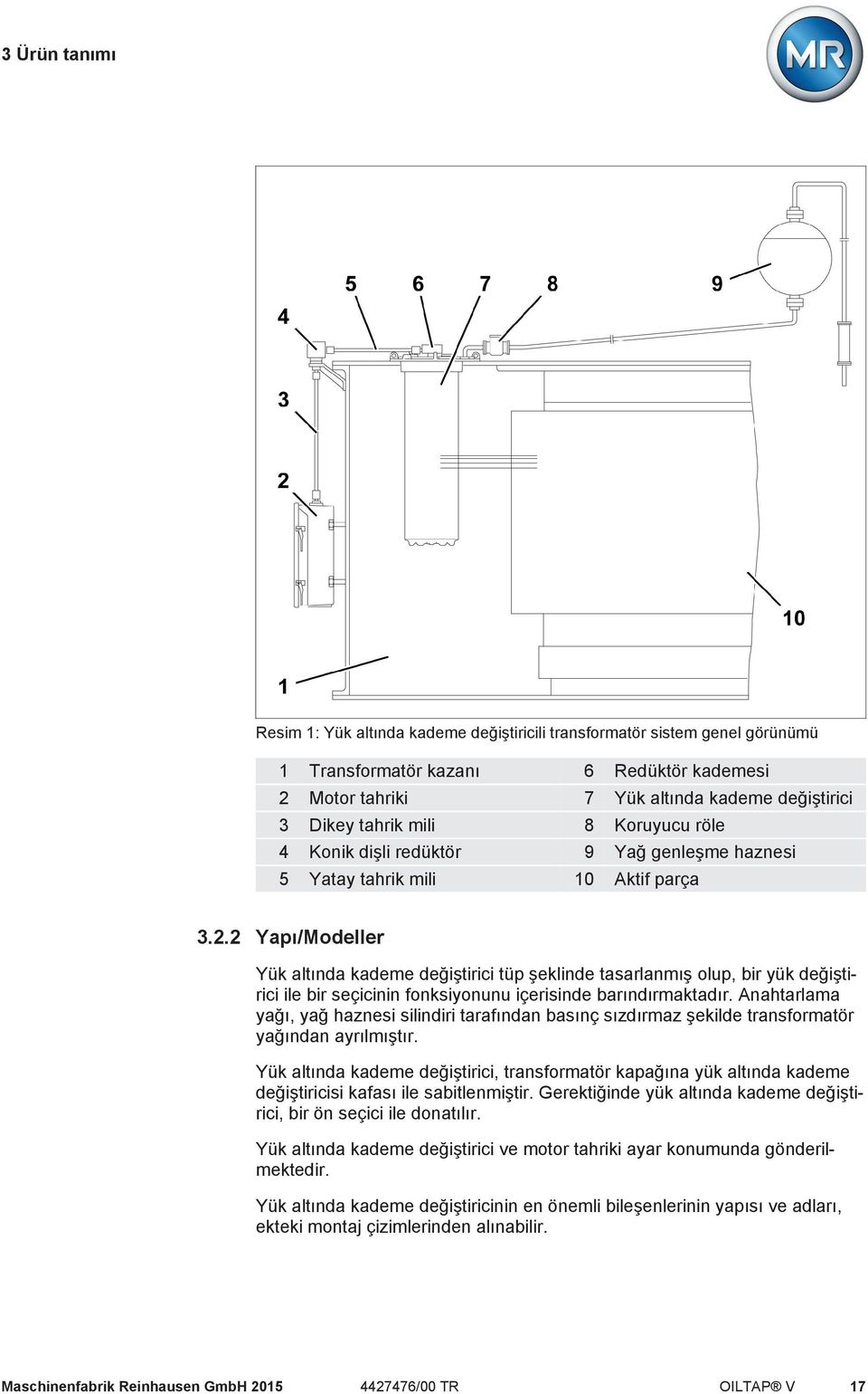 2 Yapı/Modeller Yük altında kademe değiştirici tüp şeklinde tasarlanmış olup, bir yük değiştirici ile bir seçicinin fonksiyonunu içerisinde barındırmaktadır.